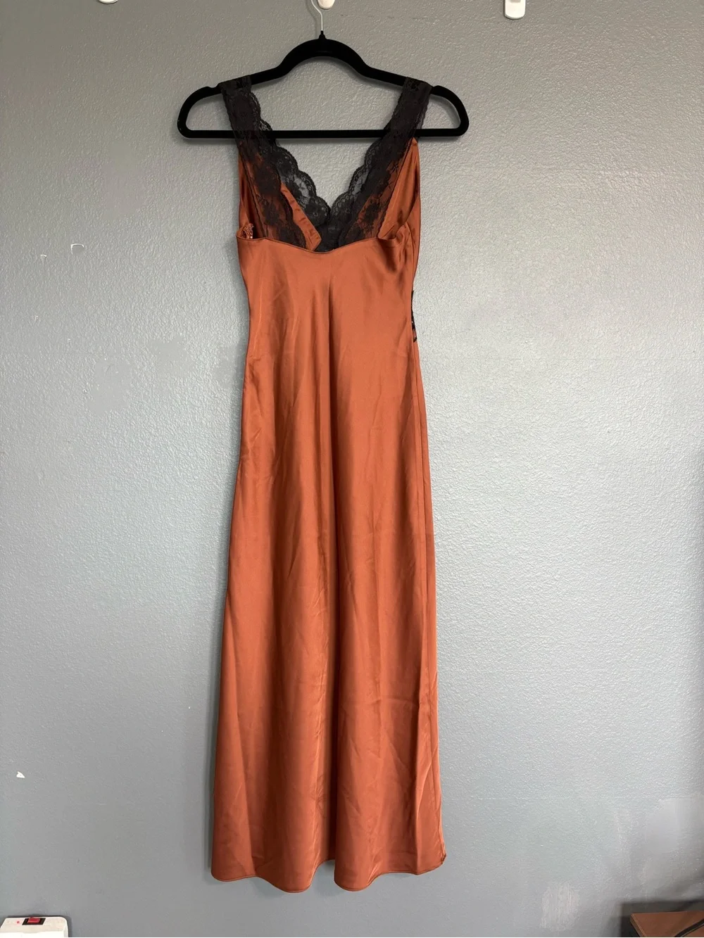 Abercrombie & Fitch XXSP Rust Satin Lace Trim Maxi Slip Dress Y2K